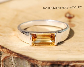 Natural Citrine Ring, 925 Sterling Silver Ring, Handmade Ring, Engagement Ring, Faceted Stone Ring, Birthday Ring, Dainty Gift For Her/Him