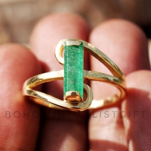 Green Jade Ring: 18k Gold Plated Sterling Silver Solitaire Band, Handmade Statement Jewelry