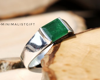 Indian Emerald Ring, 925 Sterling Silver Ring, Handmade Ring, Engagement Ring, Silver Men Ring, Wedding Ring, Green Stone Ring, Gift for Him
