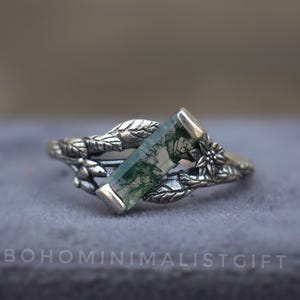 Moss Agate Ring: Handmade 925 Sterling Silver Branch Band