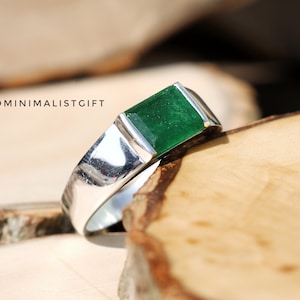 Handmade Emerald Sterling Silver Men's Ring, Channel Set