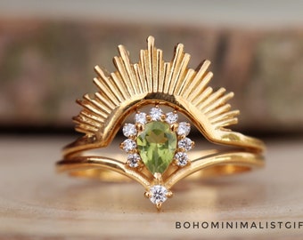 Peridot Ring, 18k Gold Plated, 925 Sterling Silver Ring, Sun Rise Ring, Handmade Ring, Unique Design Ring, Wedding Ring, Dainty Gift For Her