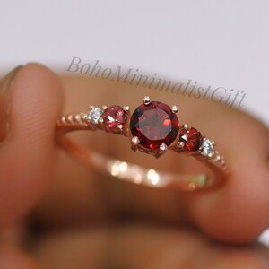Handmade Garnet Ring: 18k Rose Gold Plated Sterling Silver