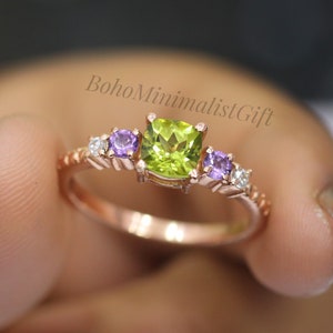 Peridot Ring, Engagement Ring, Rose Gold Plated Ring, 925 Sterling Silver, Handmade Solitaire Ring, Amethyst Ring, Wedding Jewelry Gift Her