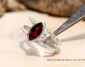 Red Garnet Ring, 925 Sterling Silver Ring, Faceted Stone Ring, Handmade Ring, Wedding Ring, Dainty Women Ring, Anniversary Ring Gift For Her