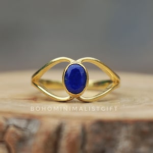 Lapis Lazuli Ring: 18k Gold Plated Sterling Silver, Dainty Gemstone Ring