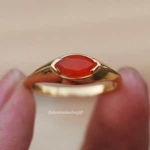 Natural Carnelian Ring, 18K Gold Plated/925 Sterling Silver Ring, Handmade Ring, Unique Stylish Design, Marquise Gemstone Ring, Gift For Her