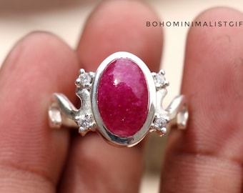 Indian Ruby Ring, 925 Sterling Silver Ring, Handmade Ring, Silver Artisanal Ring, Everyday Wear Ring, Dainty Ring, Beautiful Ring Gift Her