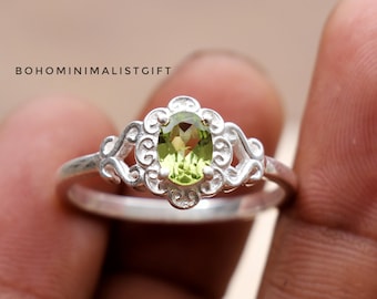 Green Peridot Ring, 925 Sterling Silver Ring, Handmade Ring, Engagement Ring, Promise Ring, Wedding Ring, Silver Gemstone Ring, Gift For Her