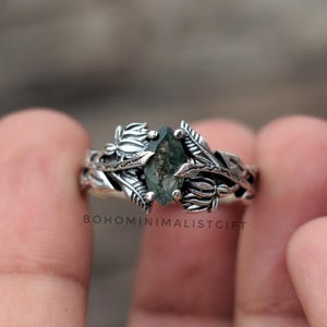 Silver Branches Moss Agate Ring, 925 Sterling Silver Ring, Handmade Ring, Unique Ring, Wedding Ring, Nature Engagement Ring, Gift For Her