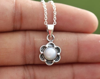 Freshwater Pearl Necklace, Sterling Silver Flower Pendant, Handmade