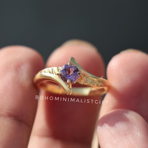 Handgefertigter Amethyst-Ring aus 925er Sterlingsilber, 18k vergoldet