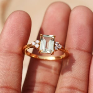 Green Amethyst Ring: 18k Gold Plated Sterling Silver, Emerald Cut