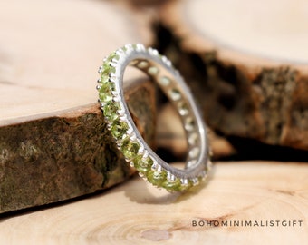 Natural Peridot Ring, Engagement Ring, 925 Sterling Silver Handmade Ring, Solitaire Band, Multi Stone Ring, Bridesmaids Ring, Gift For Women