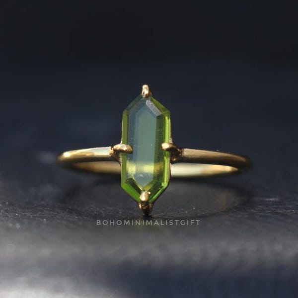 Handgemachter Grüner Peridot Ring: 18k vergoldeter 925 Sterling Silber Ring, Geschenk für Sie