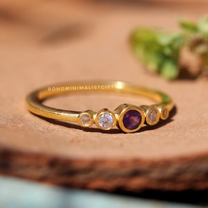 Handmade Amethyst Ring: 18k Gold Plated Sterling Silver Solitaire