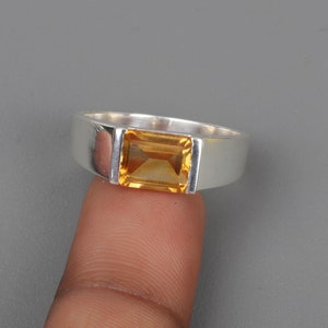 Emerald Cut Citrine Ring: Handmade 925 Sterling Silver Men's Ring