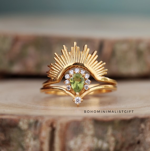 Handmade Peridot Ring: 18k Gold Plated Sterling Silver Sunrise Design
