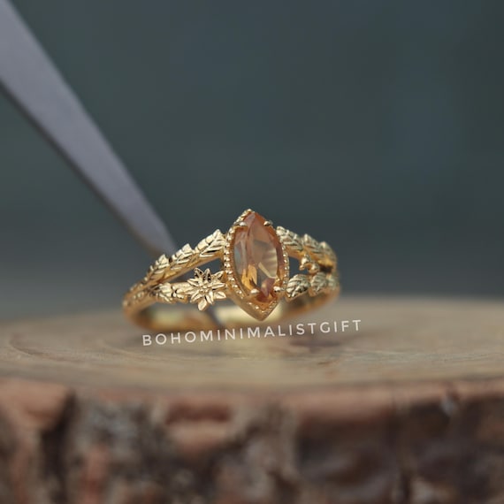 Citrine Branch Ring: 18k Gold Plated Sterling Silver, Handmade