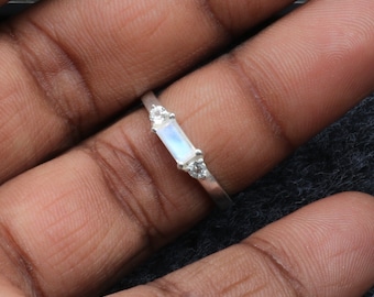 Natural Moonstone 925 Sterling Silver Ring: Handmade Minimalist Gift for Women, Stacking Ring