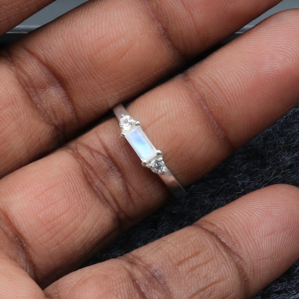 Natural Moonstone 925 Sterling Silver Ring: Handmade Minimalist Gift for Women, Stacking Ring