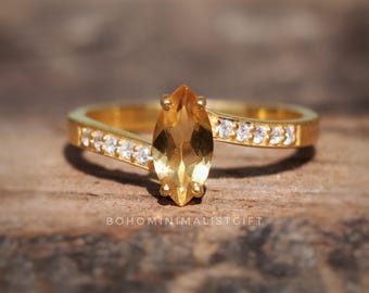 Marquise Citrine Ring: 18k Gold Plated Sterling Silver Band