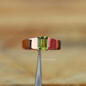 Handmade Peridot Signet Ring: 18k Rose Gold Plated Sterling Silver