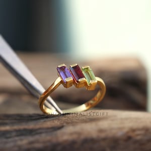 Anello con granato naturale, ametista e peridoto: anello in argento sterling 925 placcato oro 18k