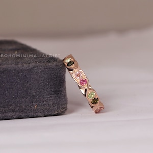 Natural Multi Tourmaline Ring, 18K Rose Gold Plated Ring, Handmade Ring, Tourmaline Band Ring, Tourmaline Engagement Ring, Women&#39;s Band Ring