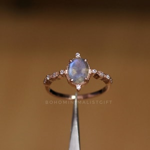 Oval Labradorite Ring: 14k Rose Gold Vermeil Sterling Silver Promise Ring