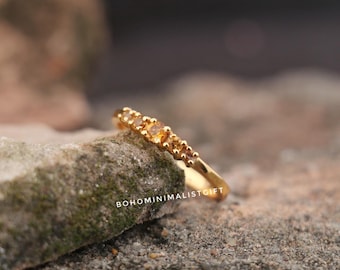 Natural Citrine Ring: 18k Gold Plated Ring, 925 Sterling Silver Band, Yellow Gemstone