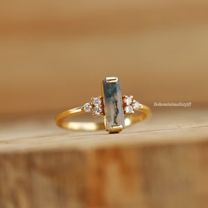 Moss Agate Ring, Women Gold Plated 925 Sterling Silver Ring, Handmade Ring, Engagement Ring, Green Stone Ring, Solitaire Ring Gift For Her