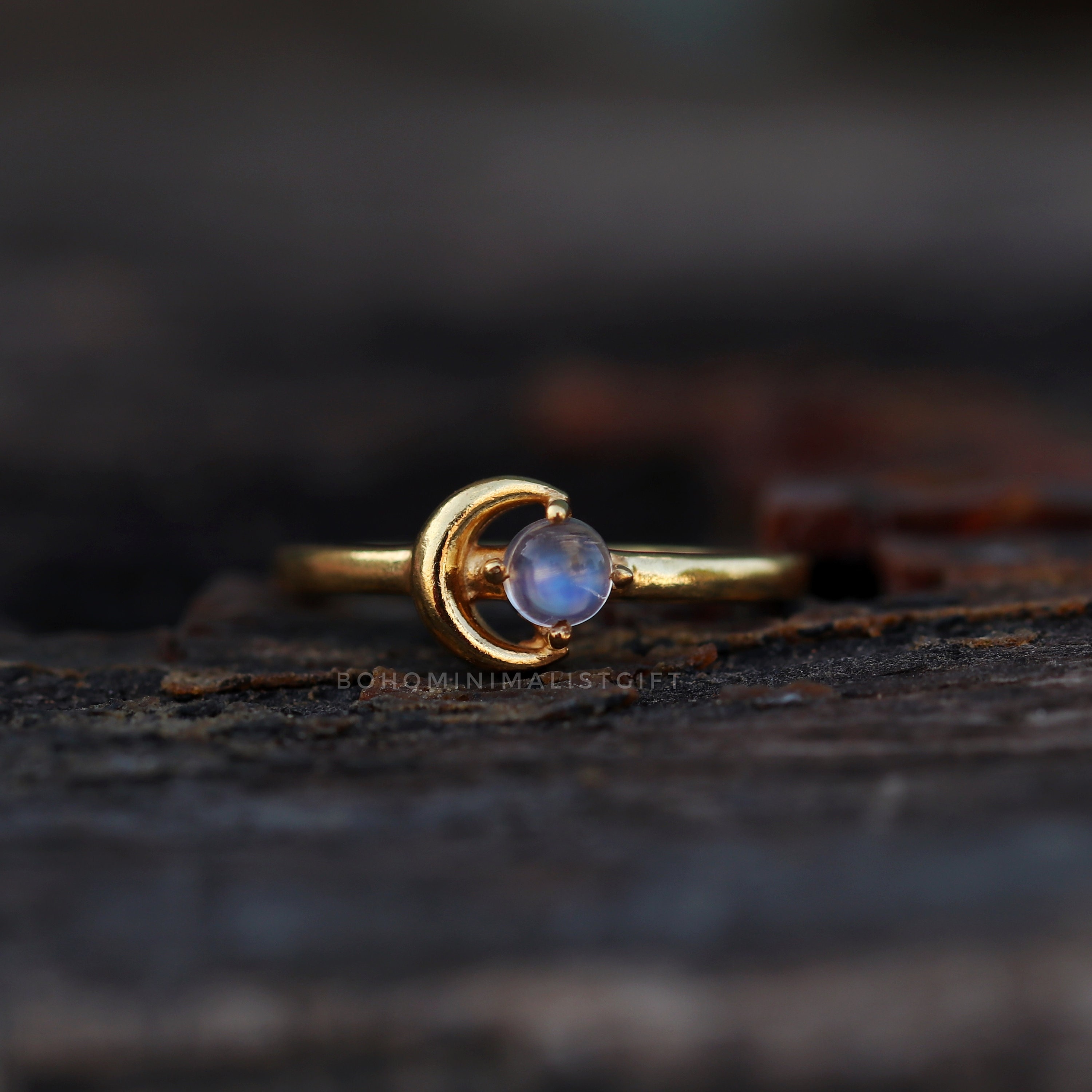 Crescent Moon Ring, Flashy Fire Moonstone Ring, 18k Gold Plated, 925 Sterling Silver, Women Dainty Ring, Minimal Crescent Ring, Gift For Her