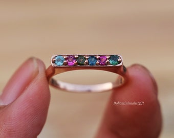 Multi Tourmaline Ring: 18k Rose Gold Vermeil, 925 Sterling Silver, Gift For Her