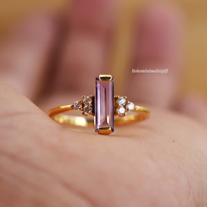 Amethyst Ring: 18k Rose Gold Vermeil, Sterling Silver Solitaire