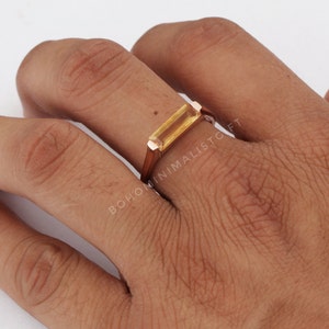 Citrine Ring, Rectangle Bar Ring, 18k Rose Gold Plated, 925 Sterling Silver Ring, Engagement Ring, Solitaire Ring, Dainty Ring, Gift For Her