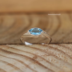Handmade Blue Topaz Ring: 925 Sterling Silver, Rose Gold Vermeil