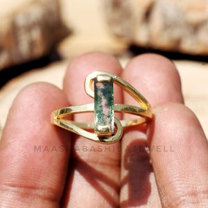 Moss Agate Bar Ring: 18k Gold Vermeil, Sterling Silver Handmade Ring