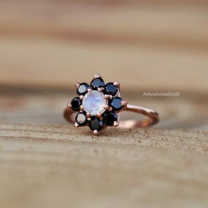 Moonstone Black Spinel Ring: 18k Rose Gold Vermeil, Sterling Silver