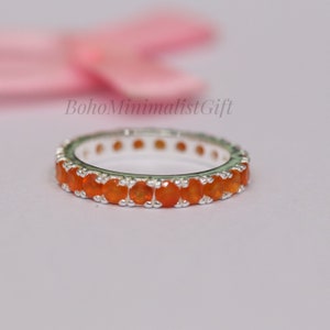 Dainty Carnelian Ring: 925 Sterling Silver Minimalist Band