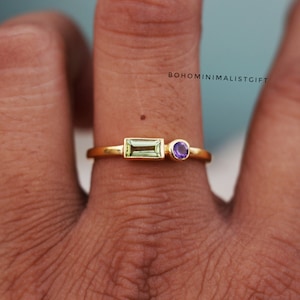 Natural Amethyst & Peridot Ring, 925 Sterling Silver Ring, 18k Gold Plated Ring, Unique Design Ring,Minimalist Ring, Handmade Ring Gift Her