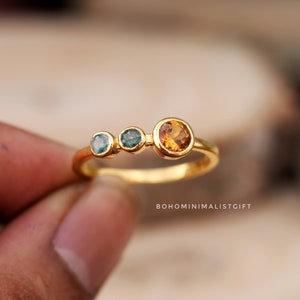 Citrine & Moss Agate 18k Gold Vermeil Ring, Handmade Sterling Silver