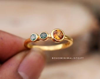 Citrine & Moss Agate Ring, 18k Gold Vermeil, Solitaire Ring, 925 Sterling Silver Ring, Handmade Ring, Wedding Ring, Dainty Ring Gift For Her