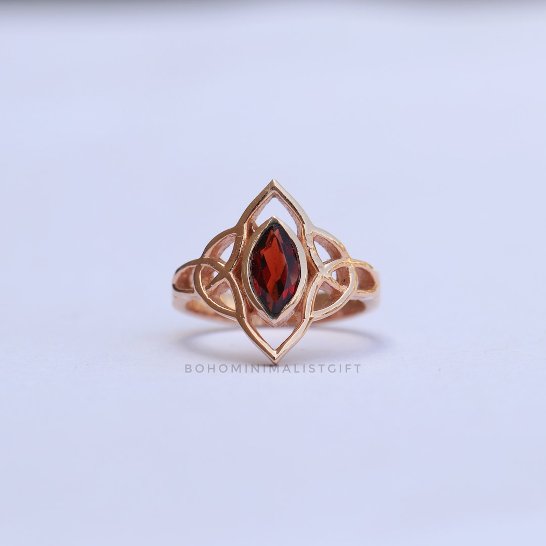 Handmade Marquise Garnet Ring: 18k Rose Gold Vermeil Sterling Silver