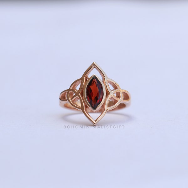 Natural Garnet Ring, 18k Rose Gold Vermeil, 925 Sterling Silver Ring, Handmade Ring, Red Garnet jewelry, Engagement Ring, Wedding Ring Gifts