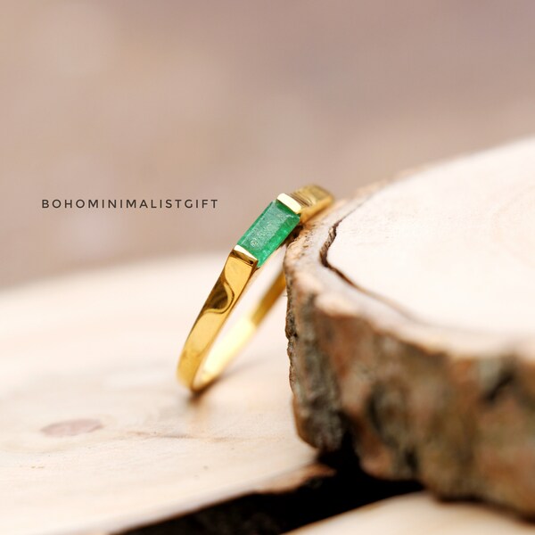 Indian Emerald Ring, 18k Gold Plated, 925 Sterling Silver Handmade Ring, Engagement Ring, Wedding Ring Promise Ring, Birthday Gift For Her