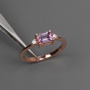 Amethyst Ring, Engagement Ring, 18k Rose Gold Plated, 925 Sterling Silver, Handmade Solitaire Ring, Wedding Ring, Amethyst Jewelry, Gift Her