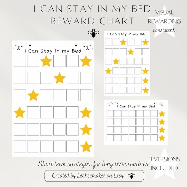 Stay in bed reward chart, bedtime reward chart, star chart, reward chart, sticker chart, sleep sticker chart, sleep reward chart