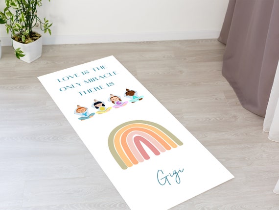 Rainbow Yoga Mat, Custom Name Yoga Mat for Kids, Rainbow Gifts