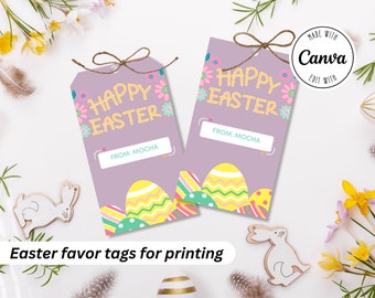 Personalized Easter Favor Tags Printable, Printable Easter Favor Tag, Editable Gift Tags, Gift Tags Template, Edit with Canva